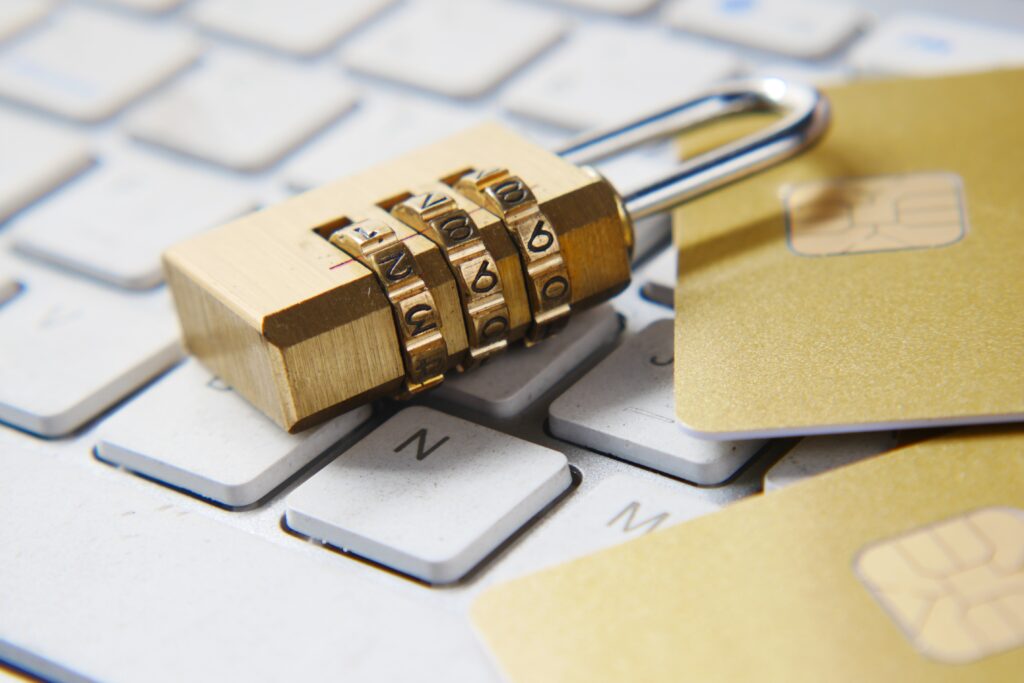 Padlock and SIM cards on keyboard